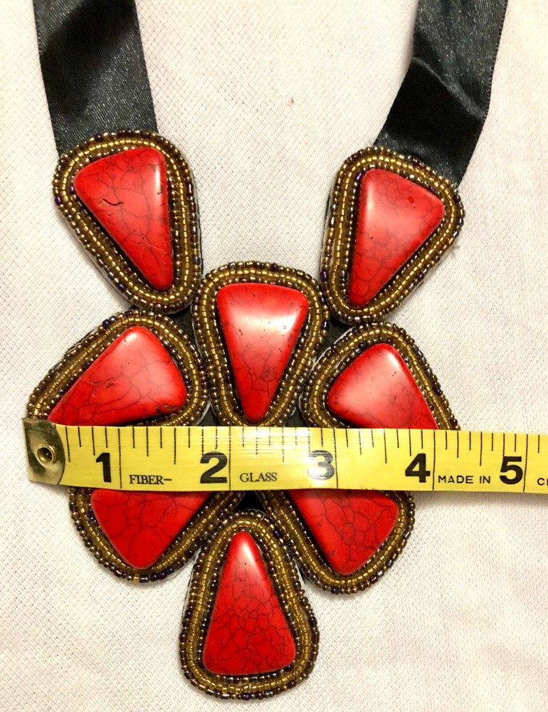 Red Black Gold Purple Beads Bib Statement Necklace
