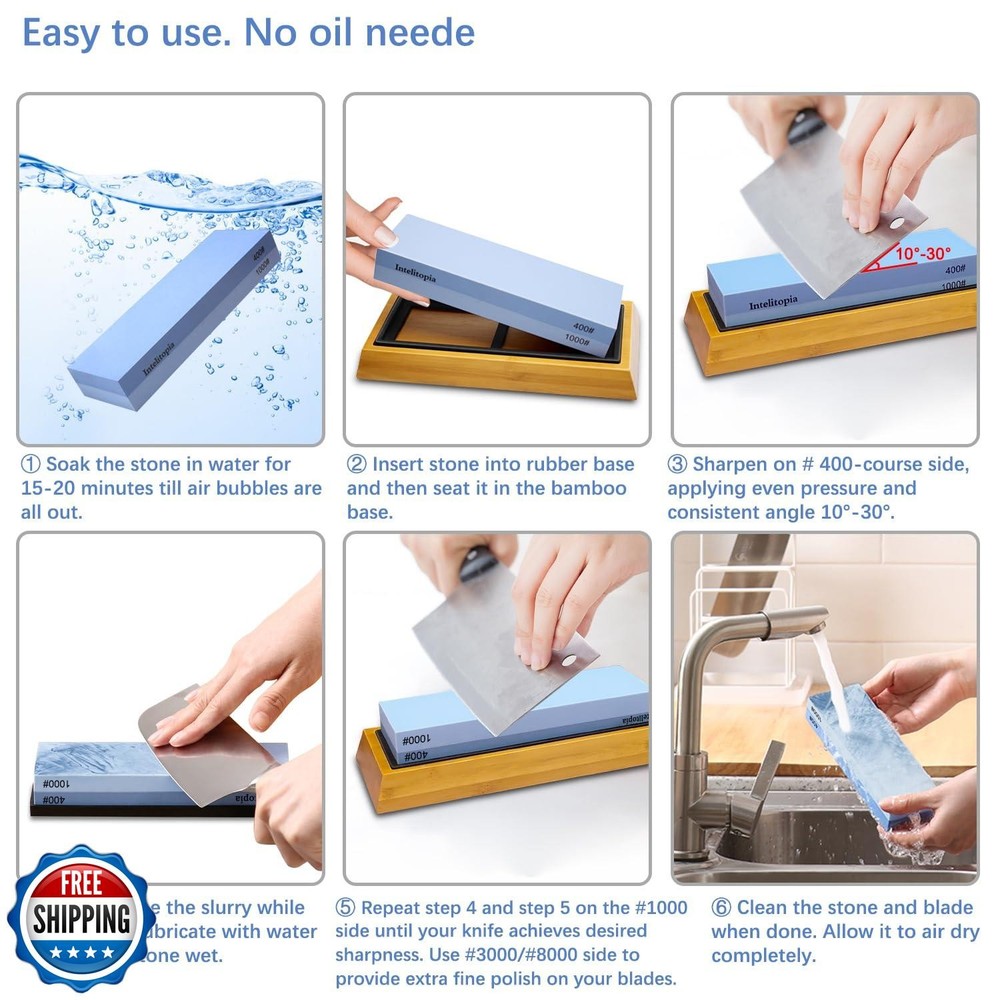 Intelitopia Complete Knife Sharpening Stone Set – Dual Grit Whets