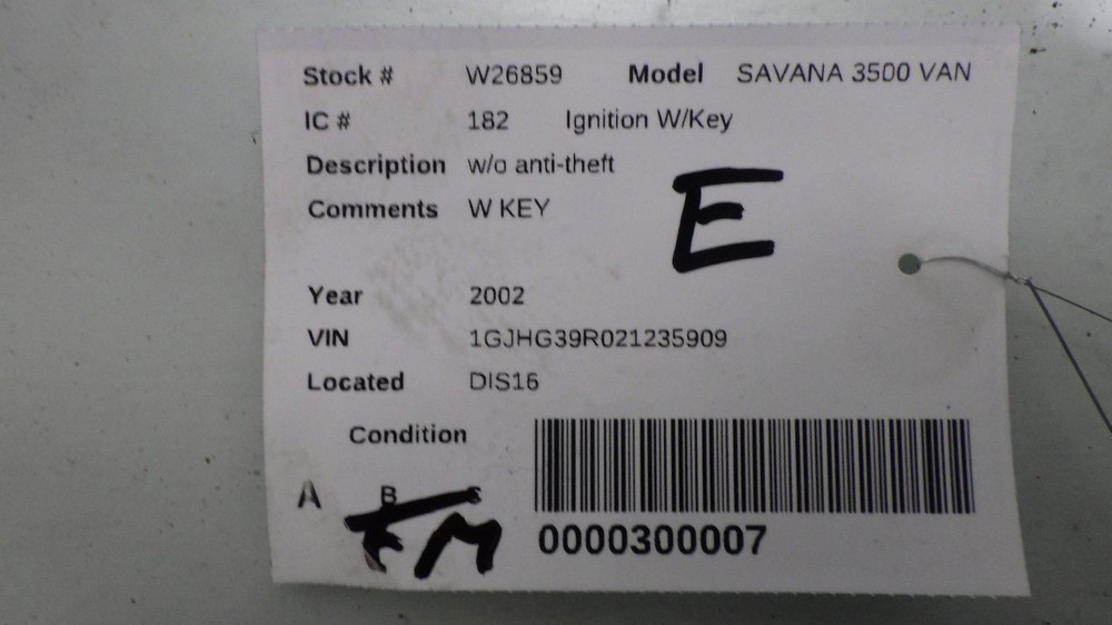 02 GMC SAVANA 3500 VAN Ignition W/Key