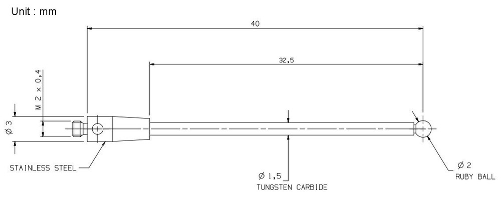 A-5003-0037 CMM Touch Probe M2 Thread Probe Stylus 2mm Ruby Ball Tips 40mm Long