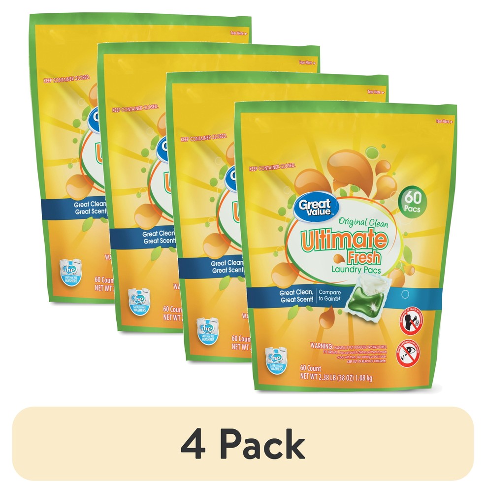 (4 pack) Ultimate Fresh Laundry Pacs, Original Clean, 60 Count
