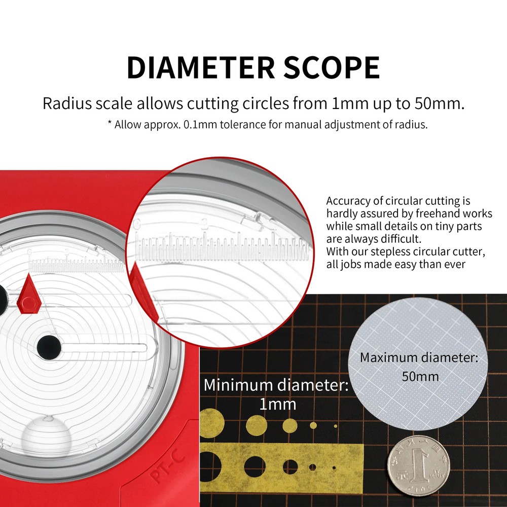 DSPIAE Integral Circular Cutter for 1-50mm Circle with 45° Blade Model Assembly