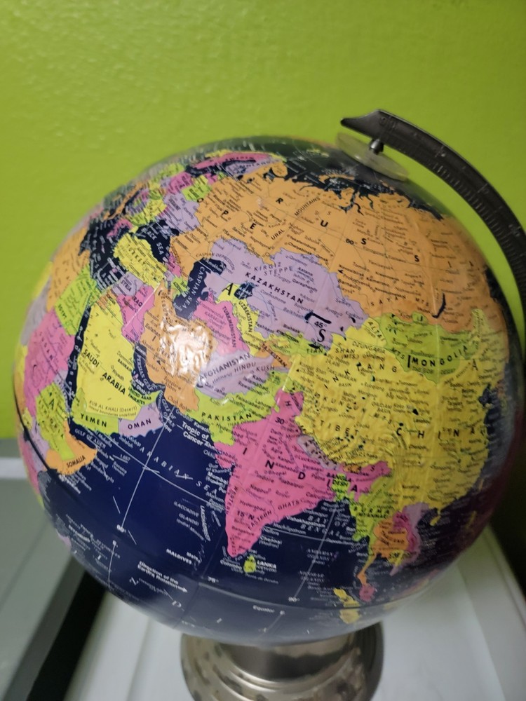 REPLOGLE GLOBEMASTER 12" BLUE WORLD GLOBE ART DECO BASE MCM Decor Classroom