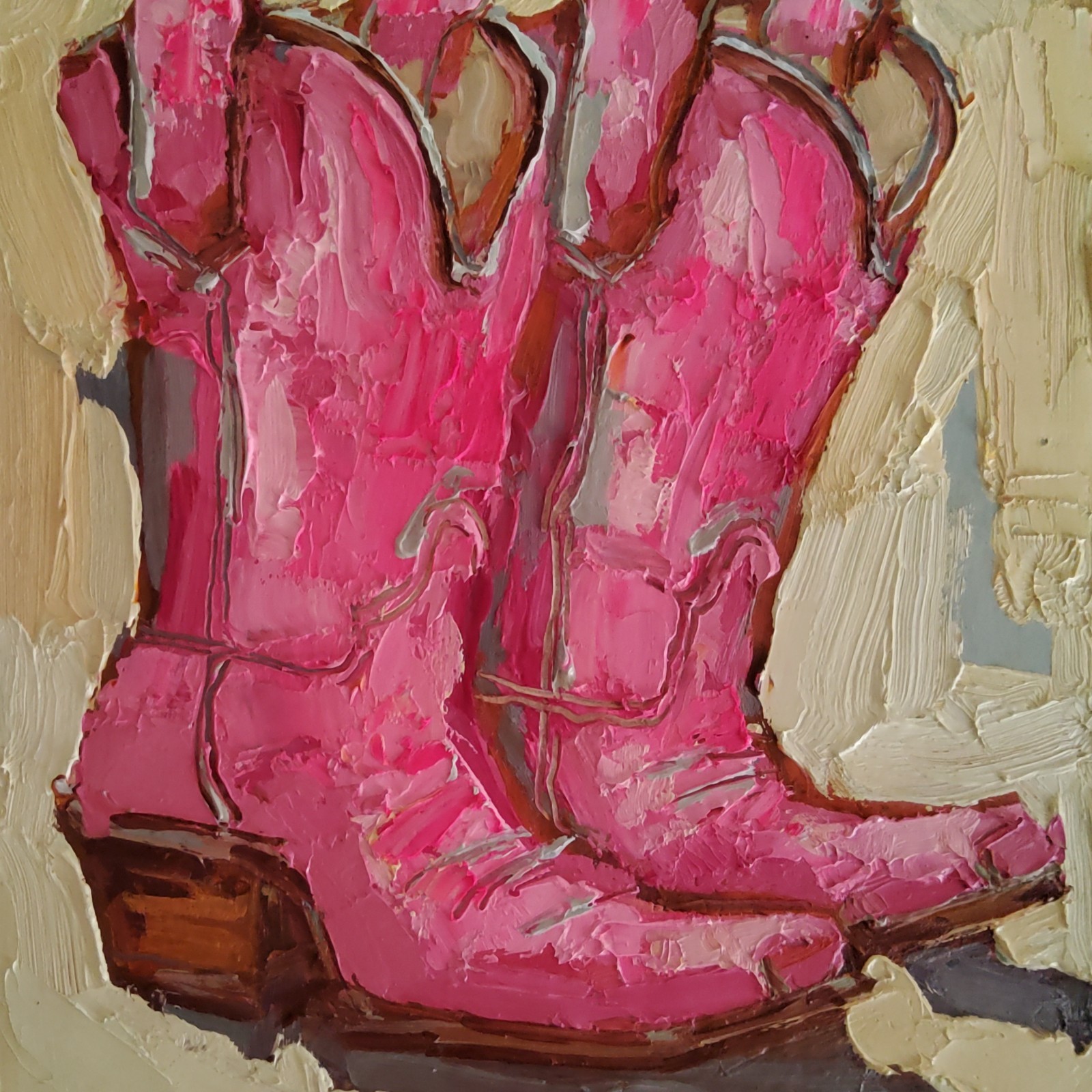 Pink Cowgirl Boots Cowboy Painting Original Oil Art Abstract Modern Wall Artwork