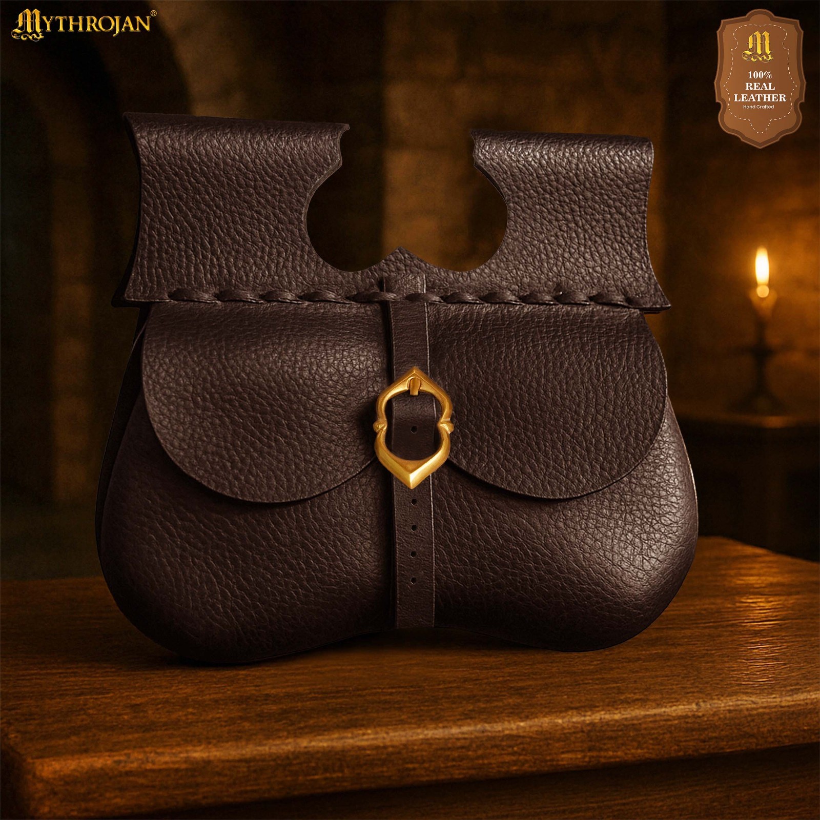 Medieval Leather Belt Bag Pouch Renaissance Cosplay Waist Bag Buckle Purse Brown