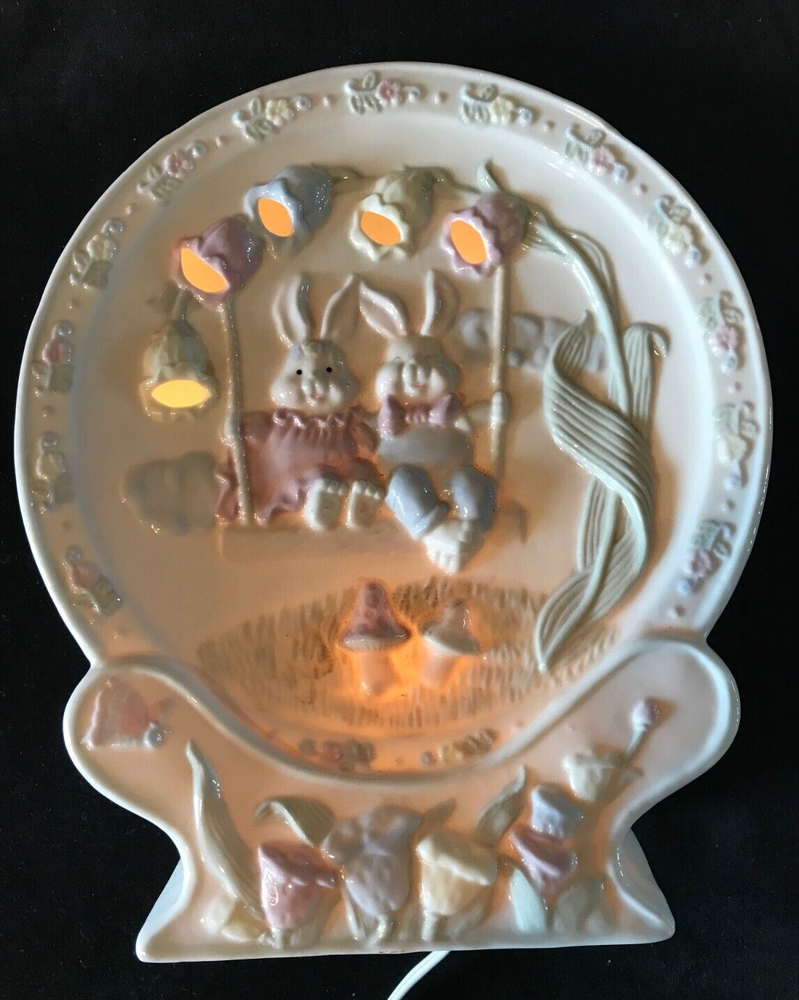 Cracker Barrel Lighted Easter Bunnies on Swing Plate Night Light Table Decor