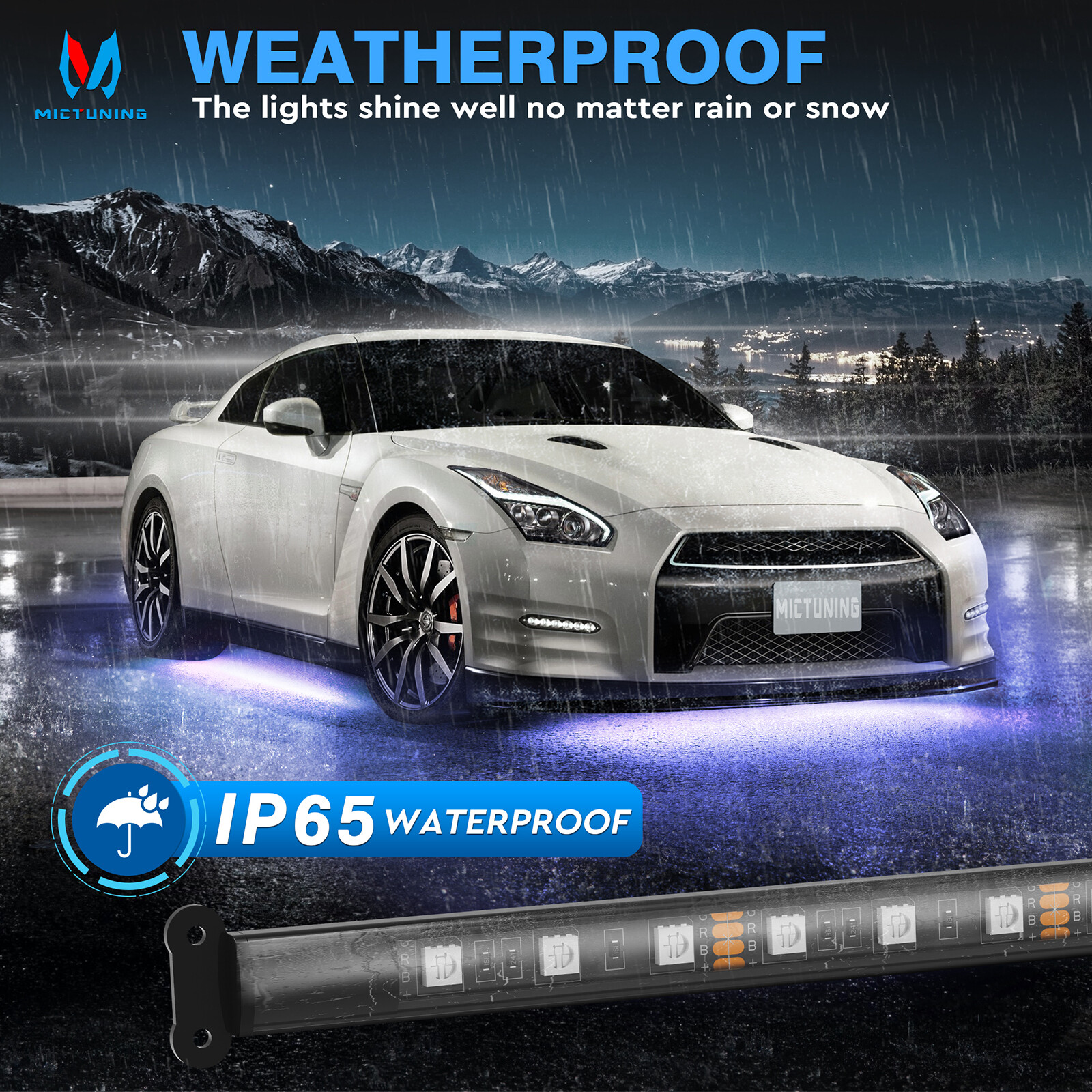 MICTUNING RGB LED Strip Under Car Tube Underglow Underbody System Neon Light Kit