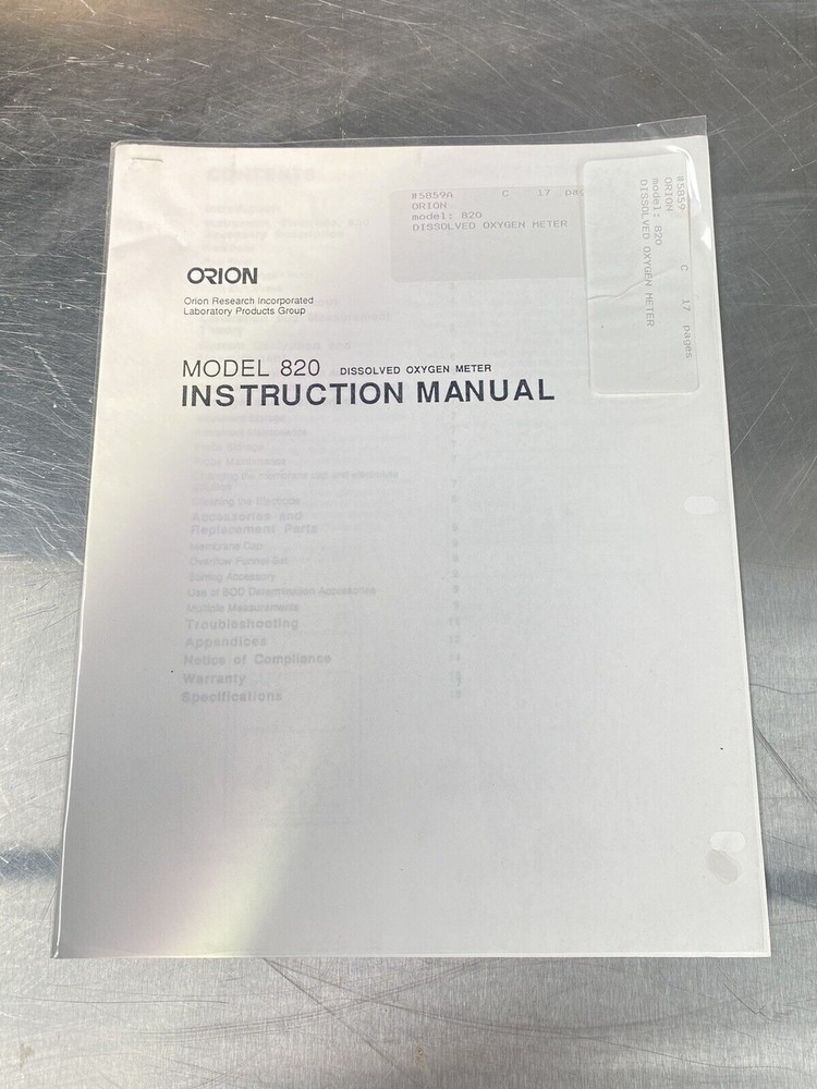 Orion 820 Dissolved Oxygen Meter - Users Manual / Instructions Guide Book