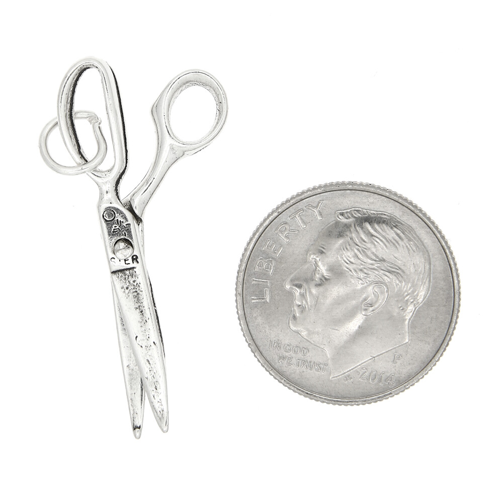 Sterling Silver 3D Scissors Shears Charm or Pendant