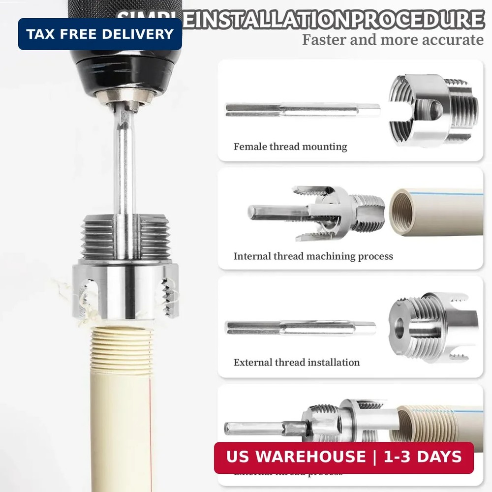Wolfride 3Pcs Pipe Thread Cutting Tool, Integrated Internal & External Pipe Thre