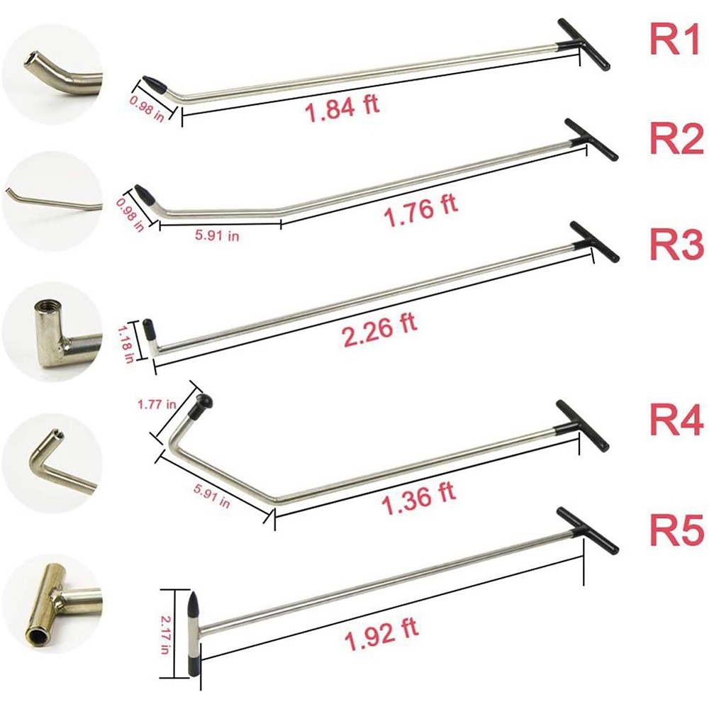 5 pcs Car Dent Repair Kits Paintless Puller Rods Removal Tools auto body