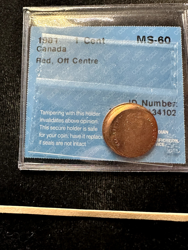 1981  ERROR, Off Center  CCCS Graded Canadian, ¢1 Cent**MS-60** Cert#4102