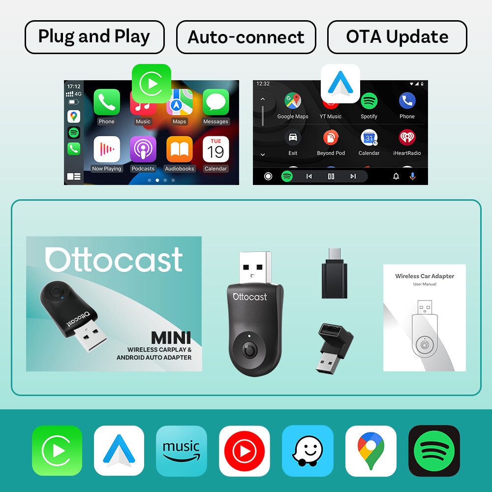 USB Auto Wireless CarPlay Adapter For Apple Android Wireless Dongle Plug＆Play US