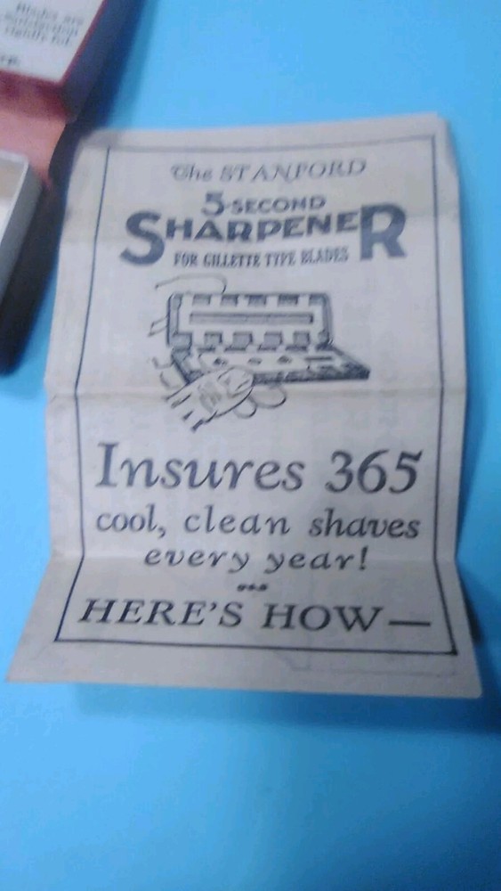 Stanford Double Edge Razor 5 Second Sharpener, Box, Paper Directions, Excellent
