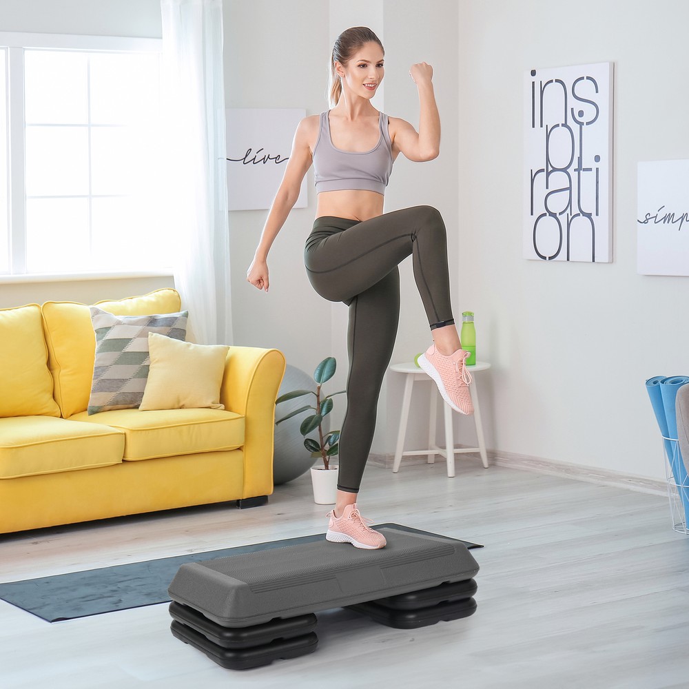 28“ Anti-slip Adjustable Height Aerobic Step Exercise Stepper with Riser Home