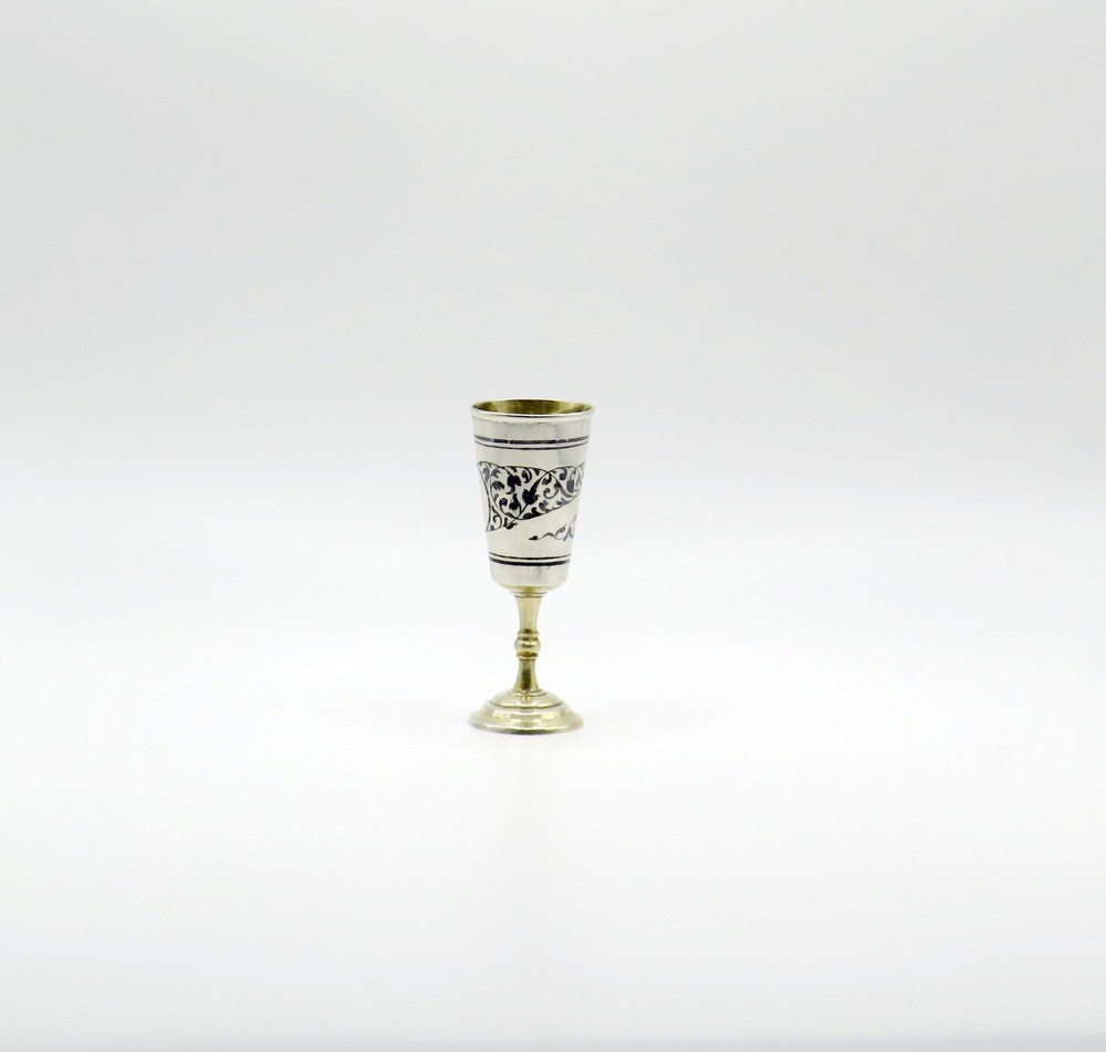 Antique Solid Silver Niello And Gilt Soviet Era Russian Kiddush Cup Hallmarked
