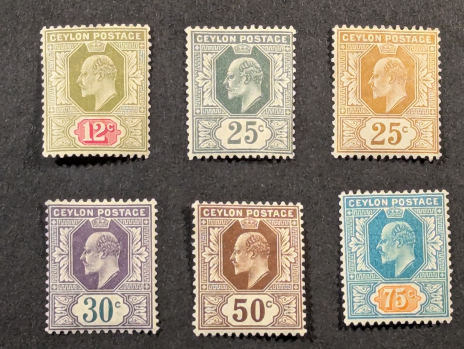CEYLON 1903-1910 King Edward VII Sc#171,173,174,187,189,190 MVLHOG - CLEAN SET!