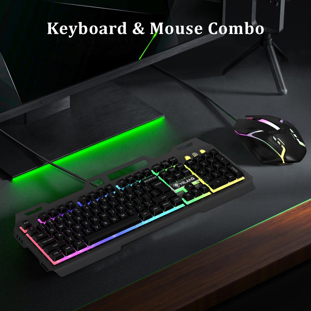 Computer Desktop Gaming Keyboard and Mouse Mechanical Feel LED Light Backlit US
