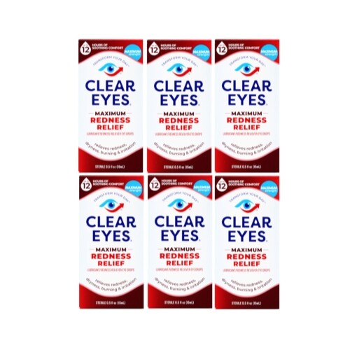 6 Pack Clear Eyes Maximum Strength Redness Relief Eye Drops 0.5oz Each