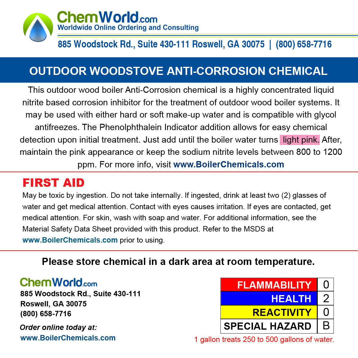 ChemWorld Outdoor Boiler Chemical Treatment - treats to 500 gallons