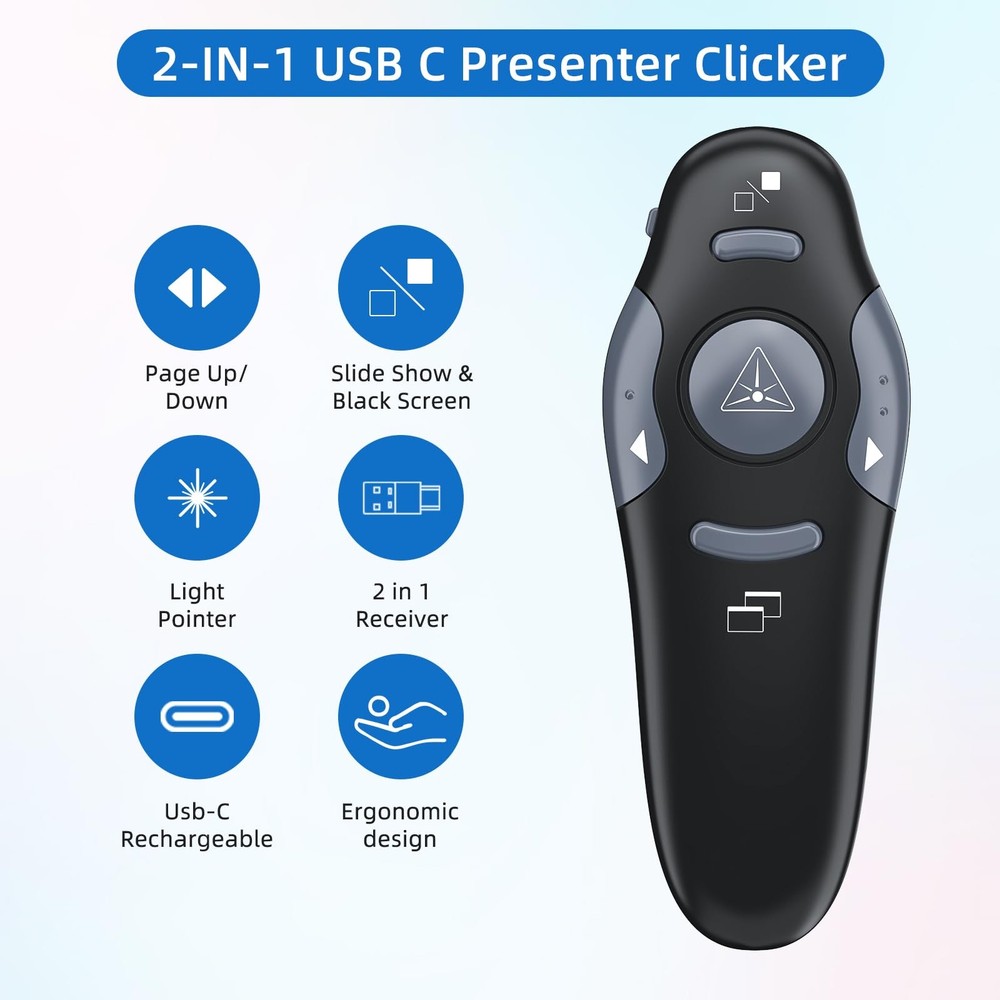 USB C Rechargeable Wireless Presenter Remote Powerpoint Clicker Storage Case