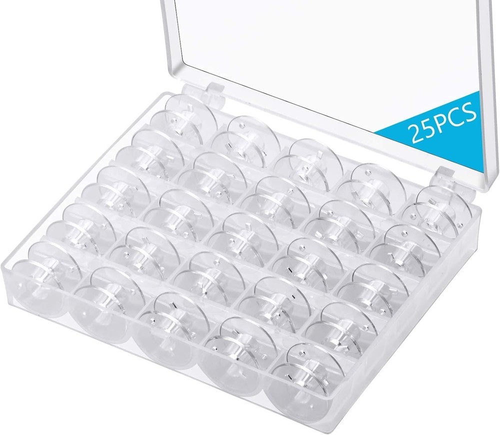 Clear Storage Case with 25 Class 15 Bobbins for Effortless Sewing Organization
