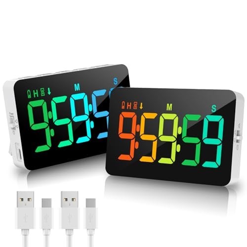 2 Pack Rechargeable Digital Kitchen Timer - RGB Color, Magnetic Countdown Timer,
