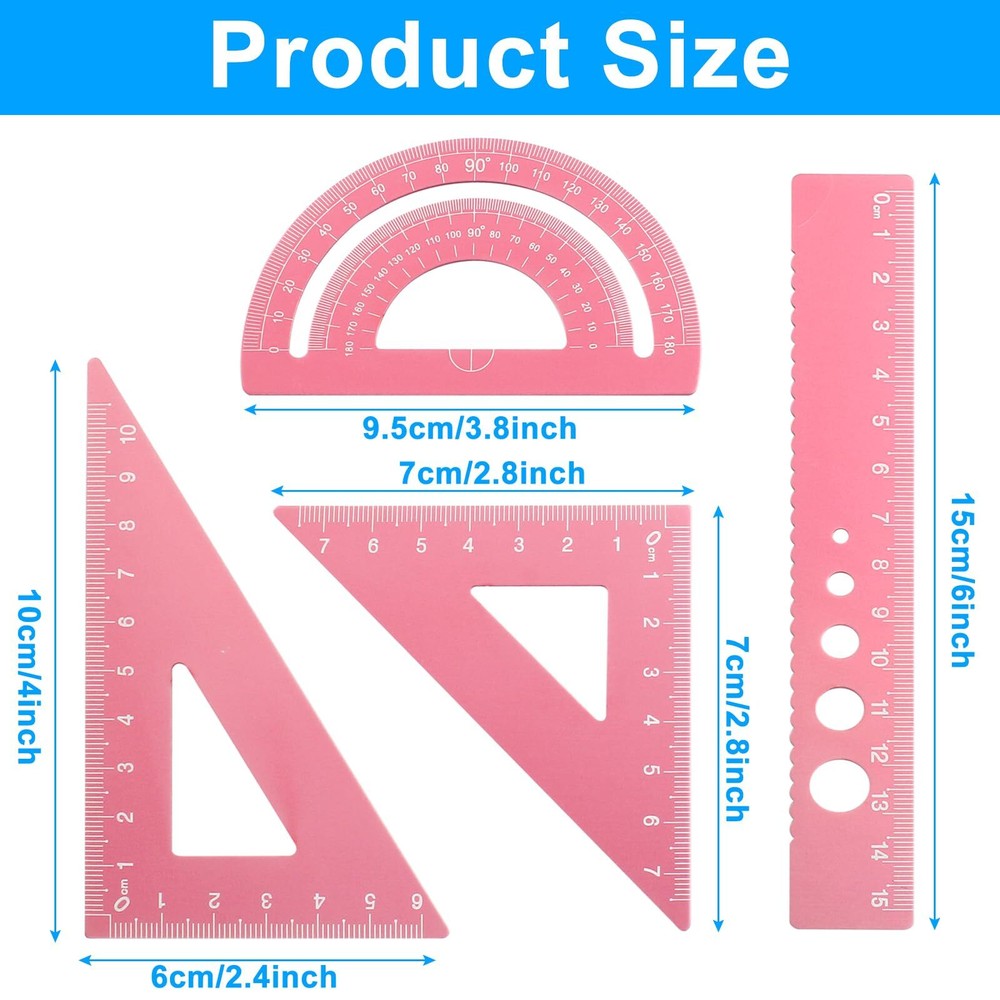 4 Pcs Triangular Scale Ruler Set Aluminum Alloy Triangular Ruler Set Metal Dr...