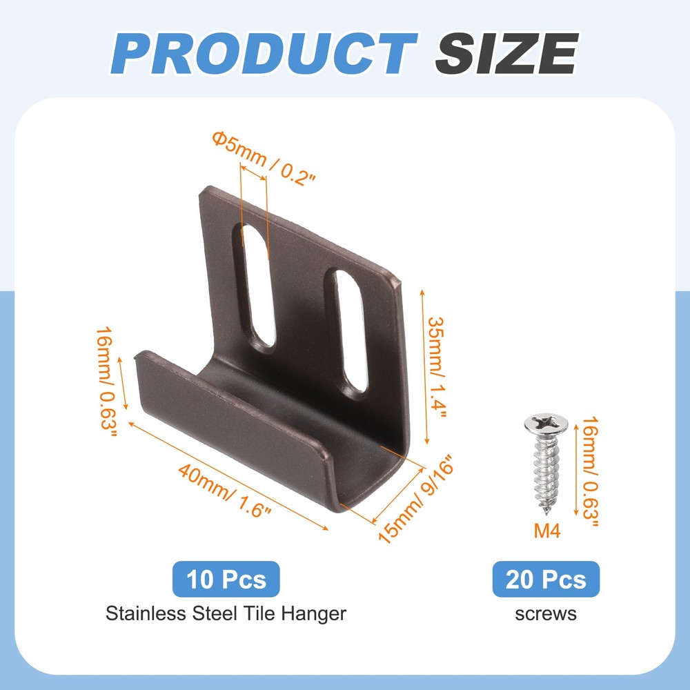 10 Pcs Adjustable Tile Hooks, Black Bronze, 15mm (9/16")