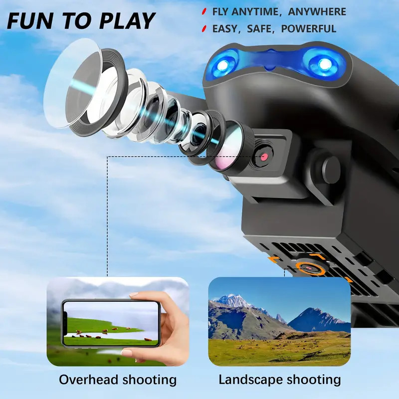 Mini Drone Dual Camera WiFi Foldable Quadcopter RC with Screen Remote 3 Battery