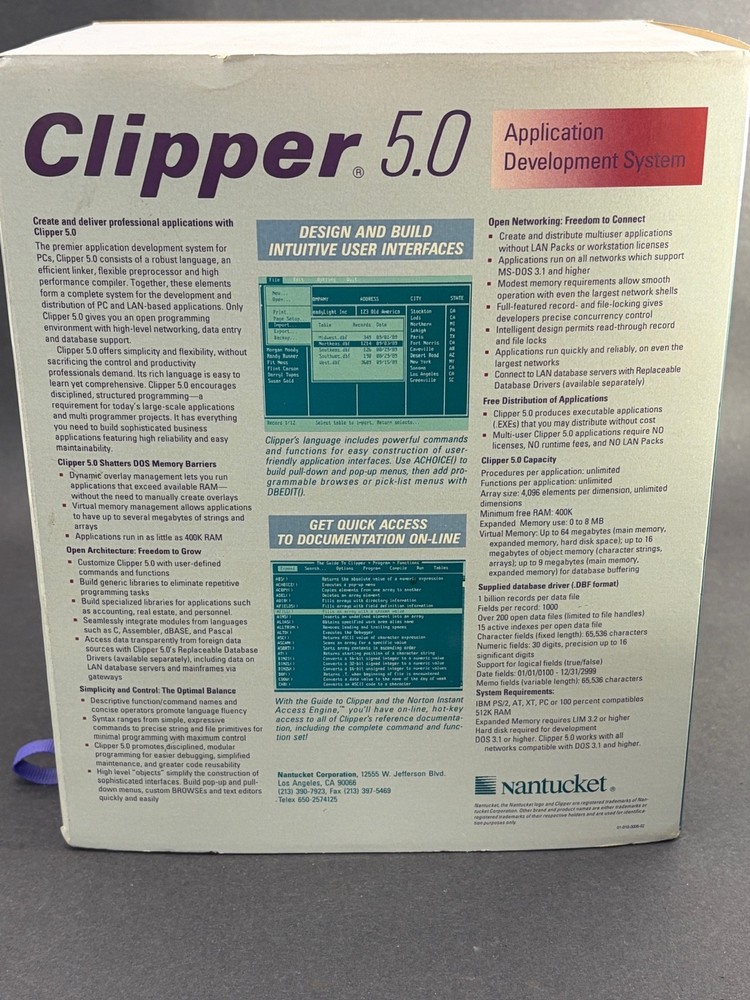 Nantucket Clipper v5.01 Application Development System IBM PS/2 PC XT AC 5.25