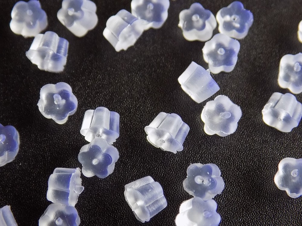 (50 Qty) PLASTIC RUBBER SILICONE EARRING BACK STOPPER EAR POST NUT CAP HOOK 5mm