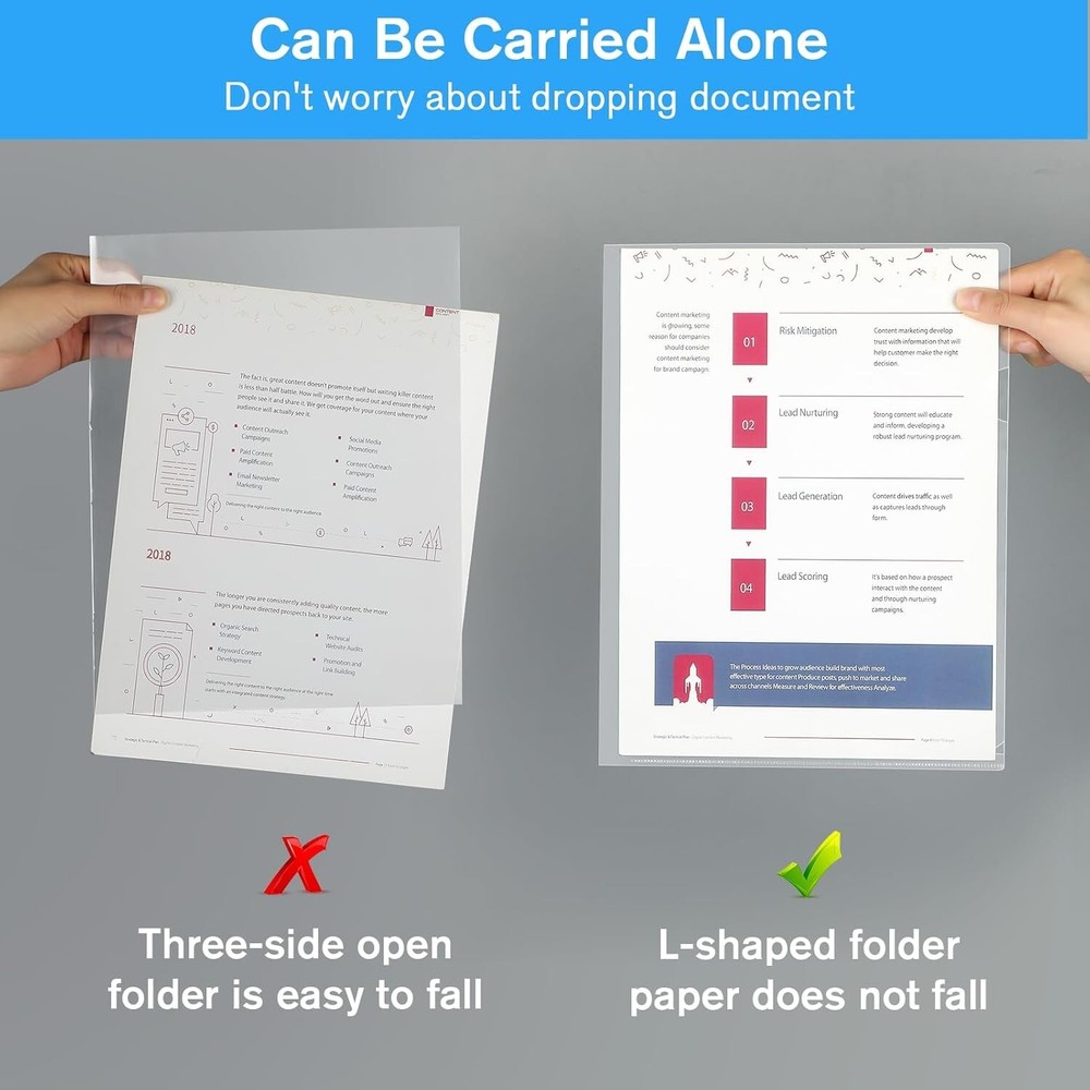 12PCS Plastic File Folder Clear Project Pocket Transparent Document Paper Jacket