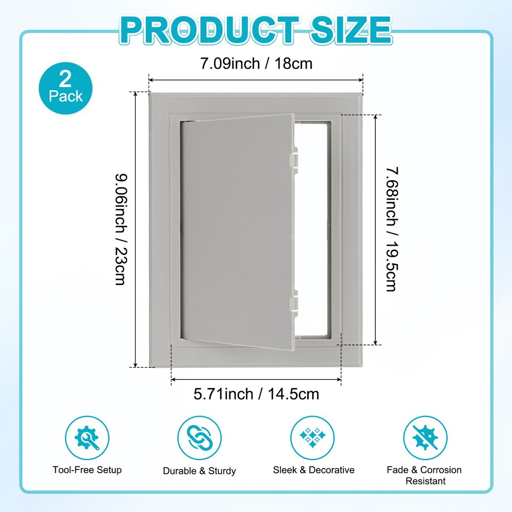 2-Pack Access Panel for Drywall, 5.7x8" Plastic Wall Hole Cover [Gray]