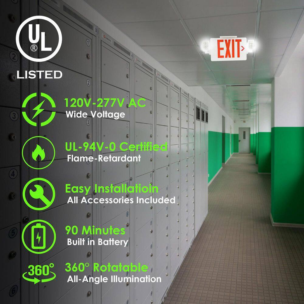 2-Pack LED Combo Exit Sign with Emergency Light 2 Adjustable Heads Double Face R