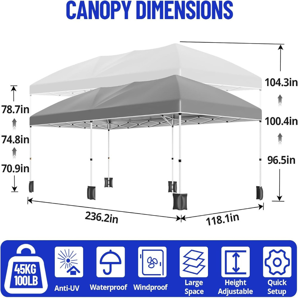 10x20ft Heavy Duty Pop Up Canopy Tent: Instant Shelter with Removable Sidewalls