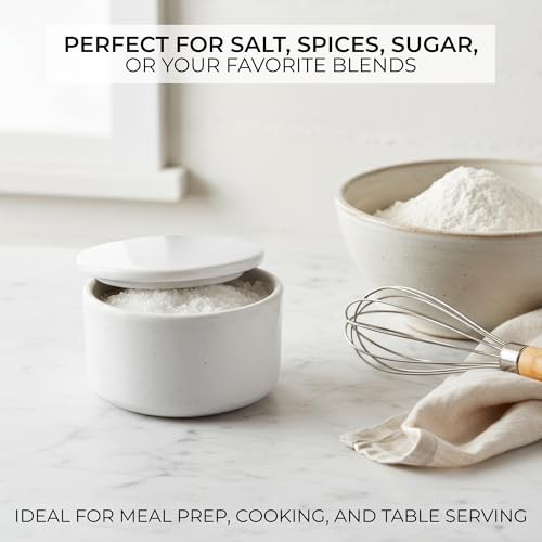 Beautiful Ceramic Salt Cellar with Lid - Spacious Container for Your Beige