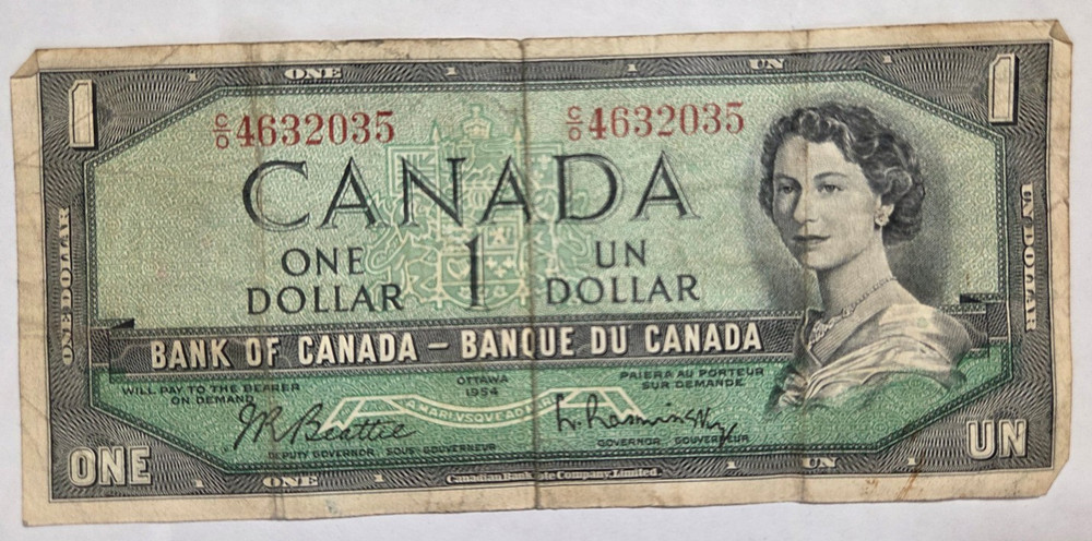 Canada One Dollar Bill 1954
