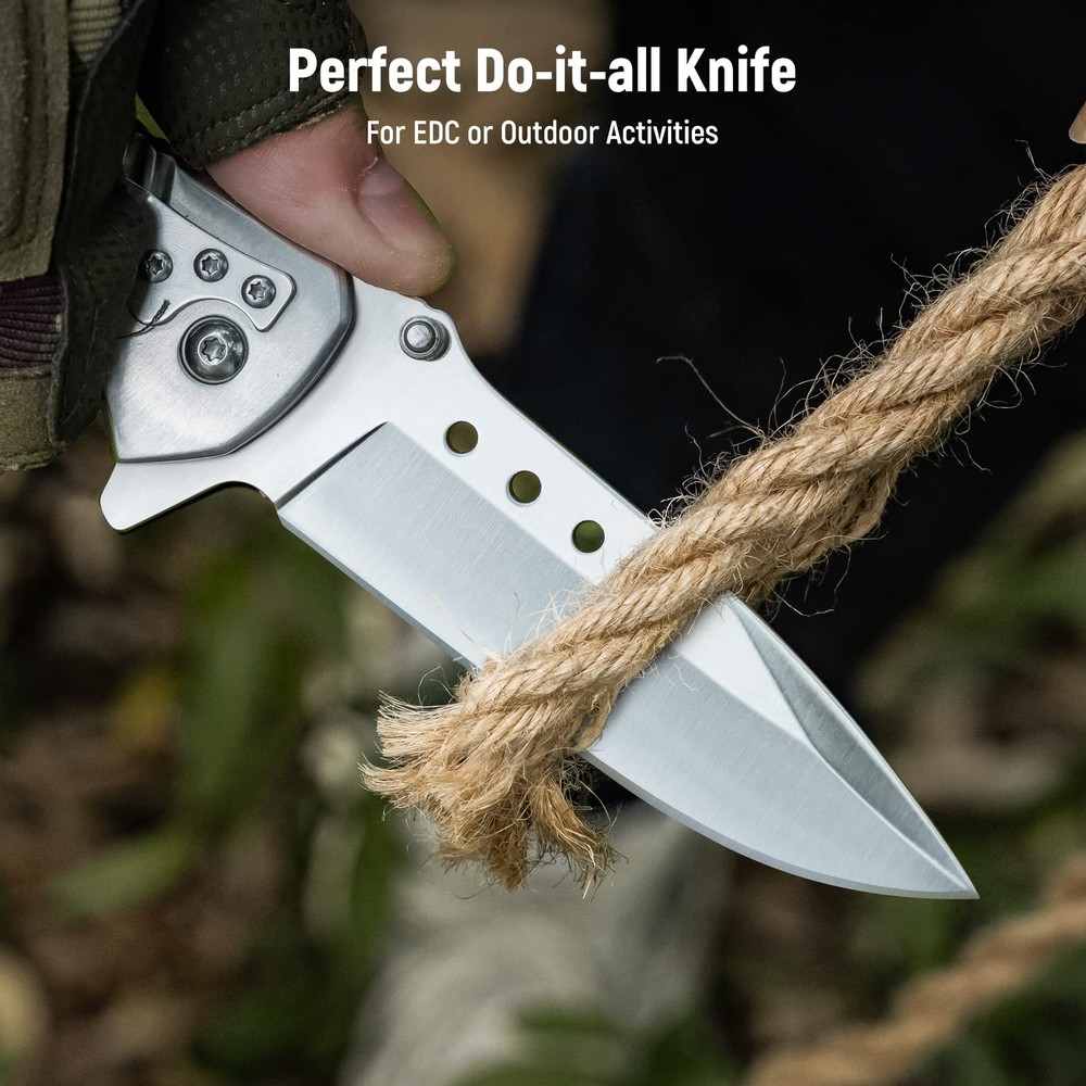 Pocket Knife for Men - Sharp Blade Wood Handle Pocket Folding Knives with Cli...