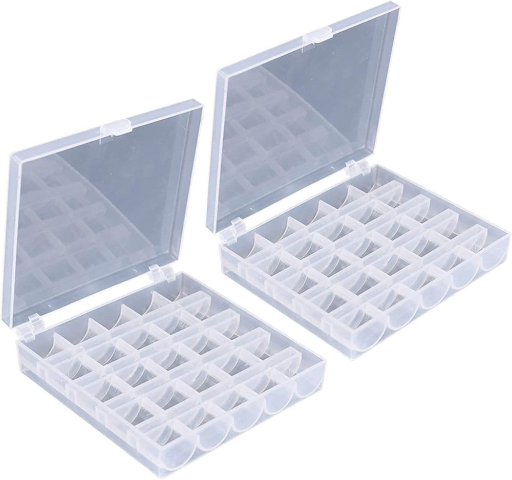 25 Slots Empty Bobbins Spools Box, Sewing Craft Plastic Case Storage Box for ...