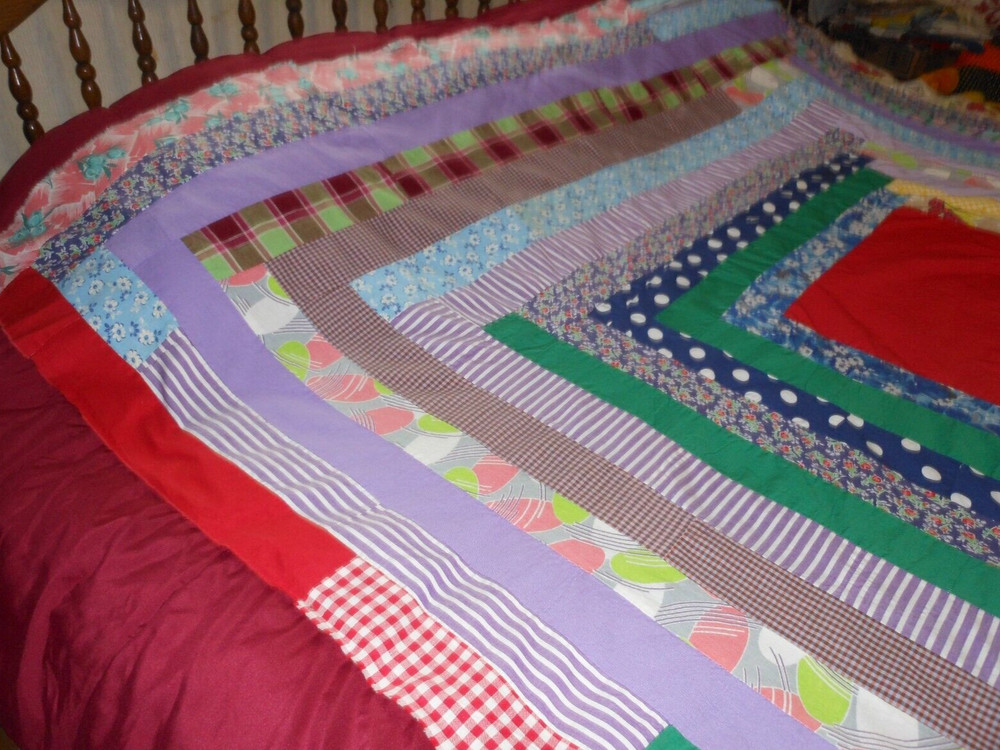 HANDMADE Assorted Patterns Shirt/Dress Scrap PATCHWORK QUILT TOP ONLY 74" x 66"
