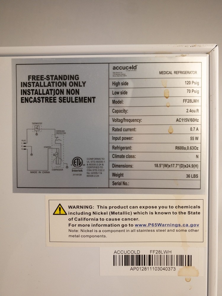 Accucold FF28LWH Compact All-Refrigerator Automatic Defrost