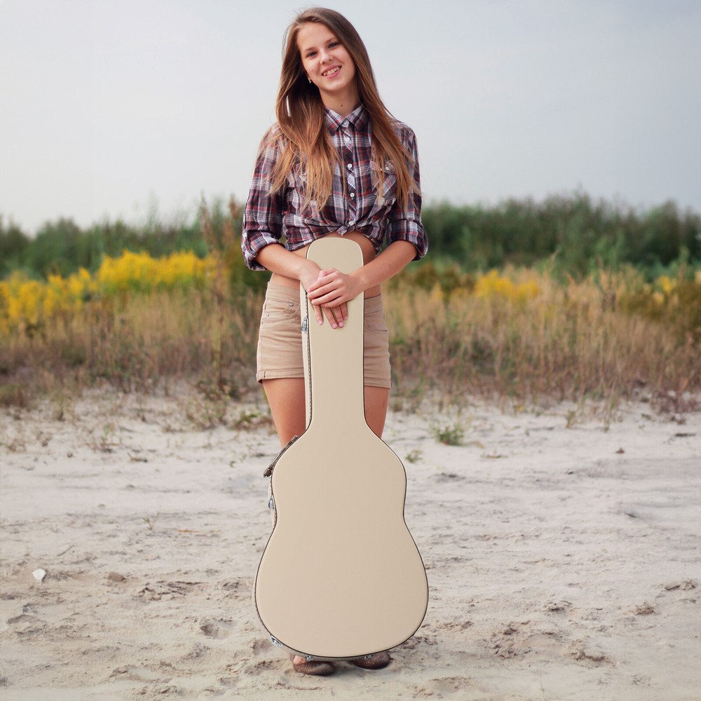 Portable 39" Classical Guitar Hard Case Microgroove Flat Beige