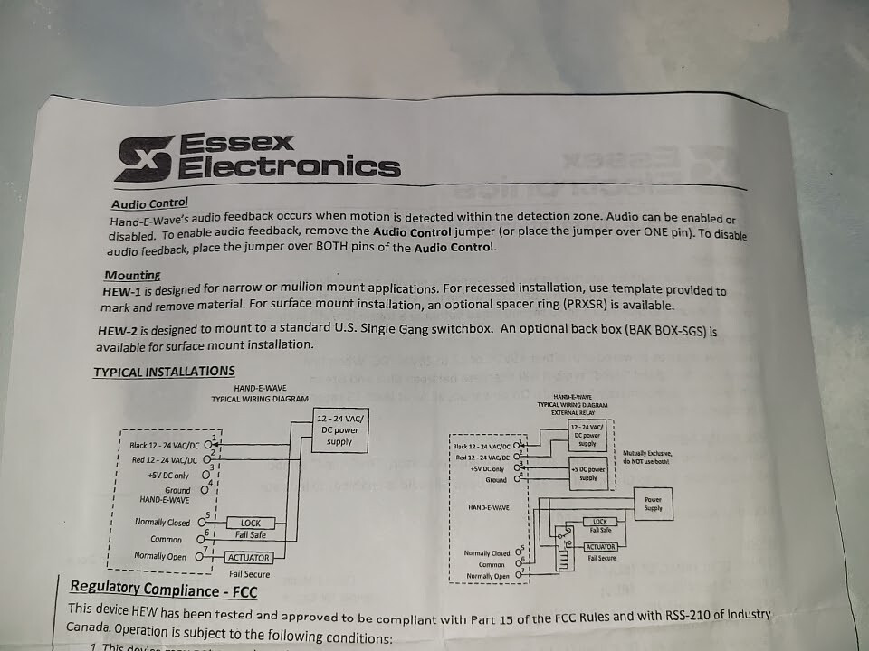 HEW-2SQ-DPDT Hand-E-Wave HEW-2S Touchless Exit Essex Electronics