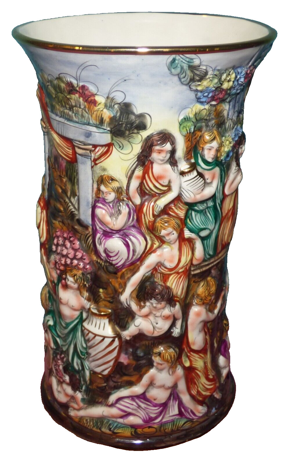 Vintage Capodimonte Large Porcelain Figural Vase 12" Tall