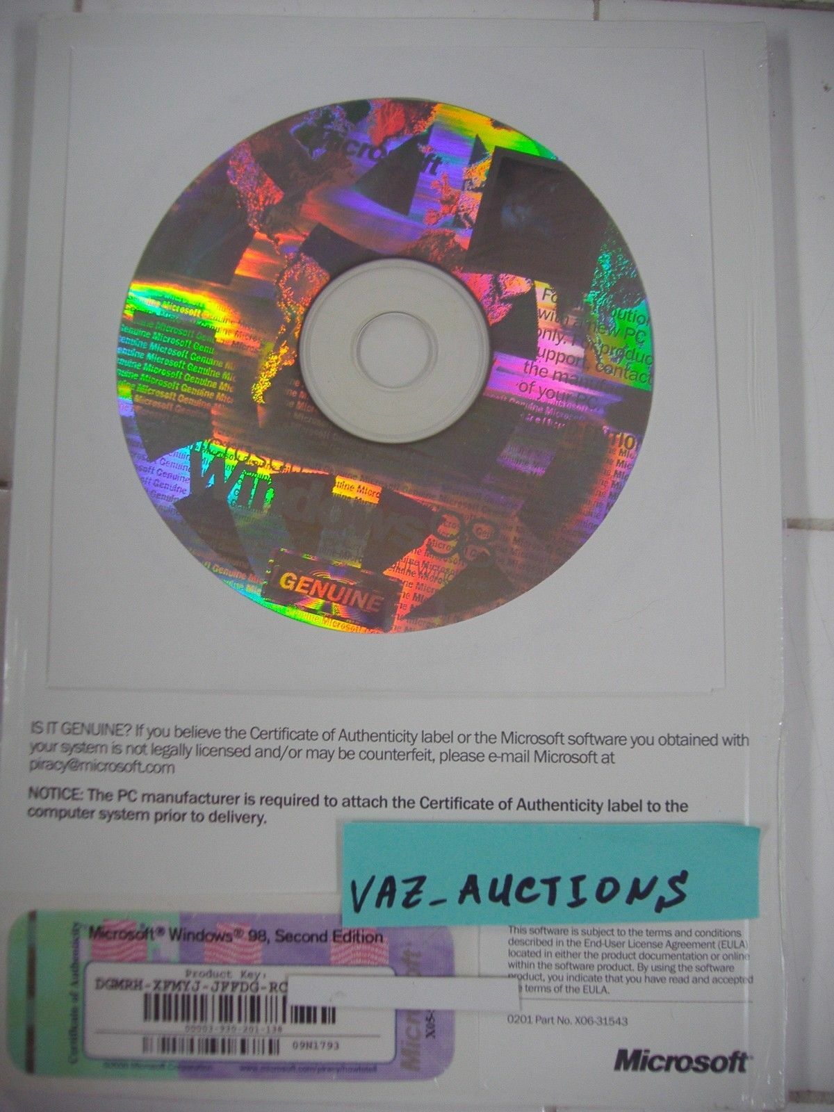 MICROSOFT WINDOWS 98 SECOND EDITION FULL OPERATING SYSTEM WIN 98 SE =NEW=