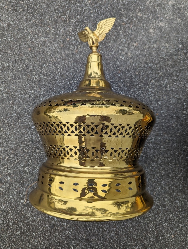 Middle Eastern Turkish Brass & Copper Incense Burner Brazier Warmer Eagle Top