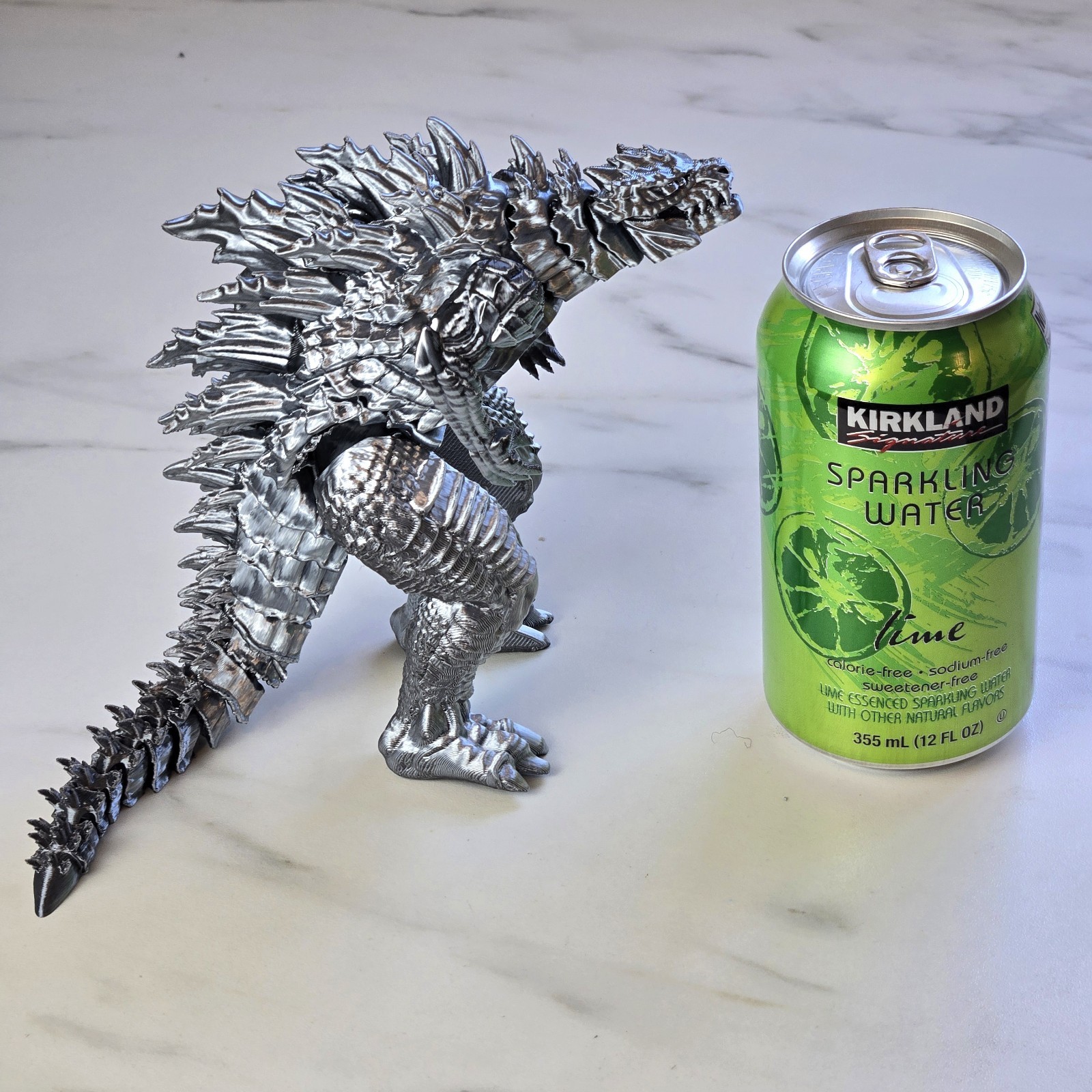 3D Printed Articulated Godzilla Figure - Dual Color Silver/Black - Highly Detail