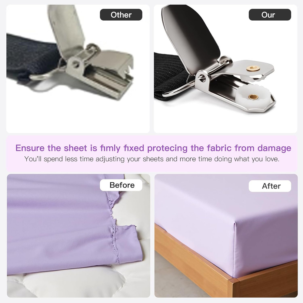 12PCS Bed Sheet Straps, Secure & Adjustable Fitted Sheet Holders for Full, Queen