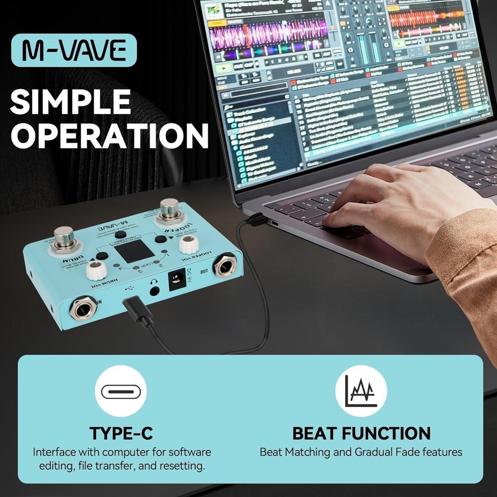 Looper Pedal Drum Machine with Tuner 11-Minute Loop, 30 Preset Drum Patterns,...